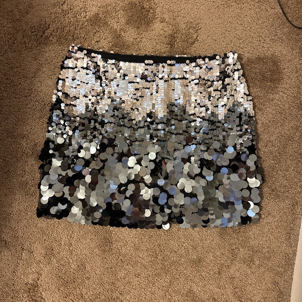 H&M Black and White Sequin Pencil Mini Skirt
